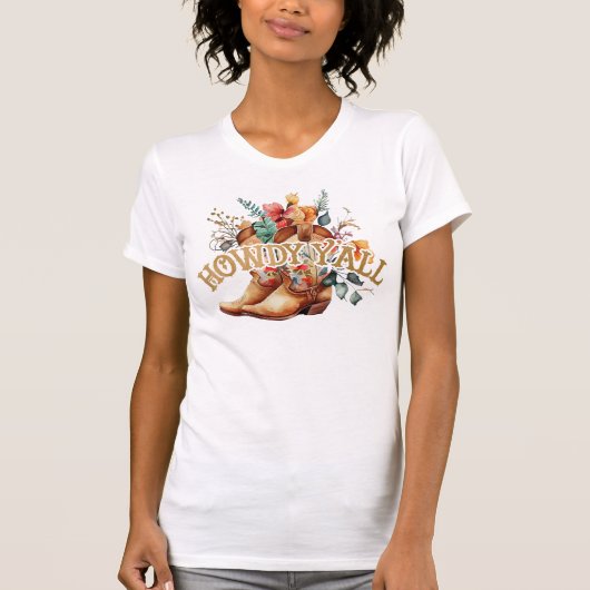Westerne Floral Cowboy Boots Howdy Y'all T-Shirt (Voorkant)