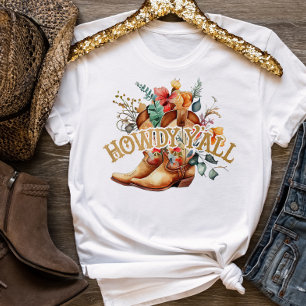 Westerne Floral Cowboy Boots Howdy Y'all T-Shirt