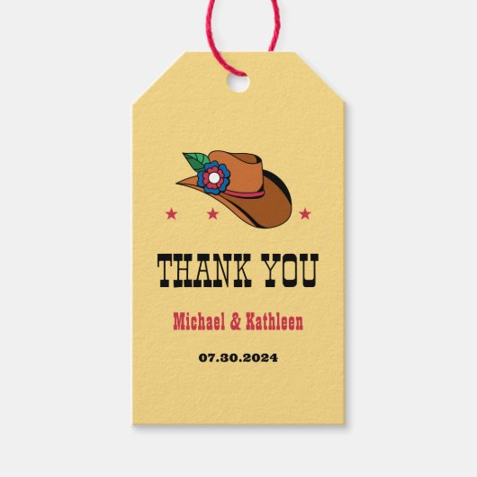 Westerne Floral Cowboy Pet Rustic Country Wedding Cadeaulabel (Voorkant)