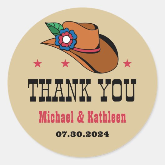 Westerne Floral Cowboy Pet Rustic Country Wedding Ronde Sticker (Voorkant)