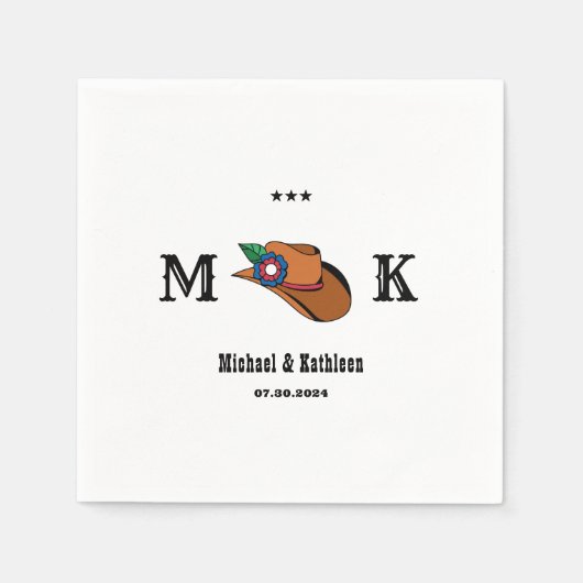 Westerne Floral Cowboy Pet Rustic Country Wedding Servet (Voorkant)