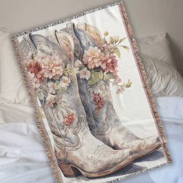 Westerne Fringe Gooi Deken Cowgirl Laarzen Bloemen