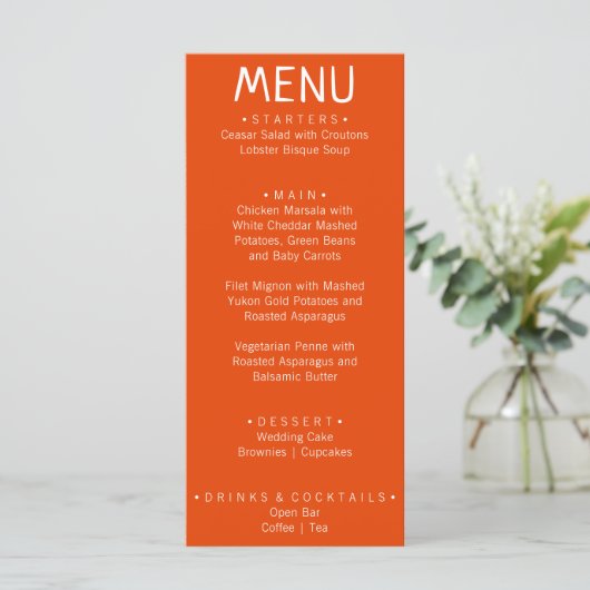 Westerne gebrande Oranje hand getekende moderne br Menu (Staand voorkant)