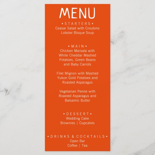 Westerne gebrande Oranje hand getekende moderne br Menu (Voorkant)