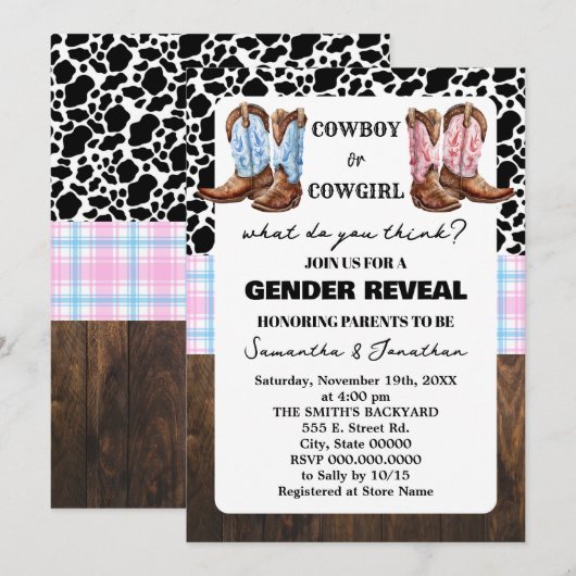 Westerne Gender Reveal Shower Country Boots Kaart (Voorkant / Achterkant)