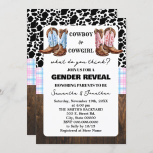 Westerne Gender Reveal Shower Country Boots Kaart