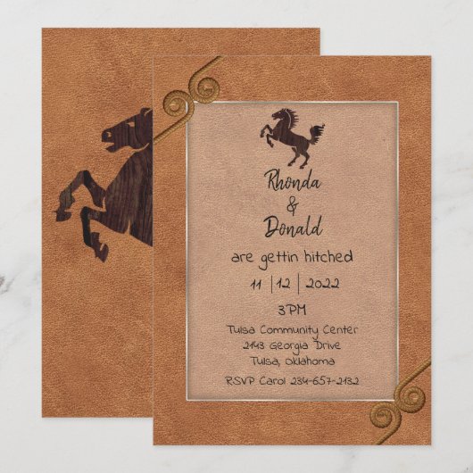 Westerne, gerespecteerde lederen bruiloft kaart (Voorkant / Achterkant)
