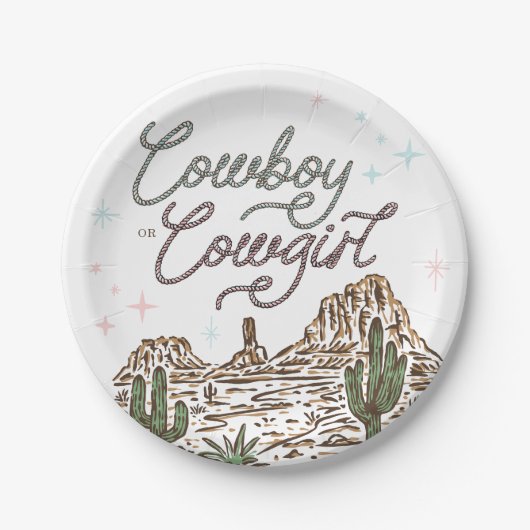 Westerne geslachtsonthulling douche cowboy of cowg papieren bordje (Voorkant)