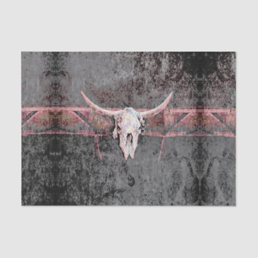 Westerne geslepen textuur Rustic Gray Pink Bull Sk Tissuepapier (Voorkant)