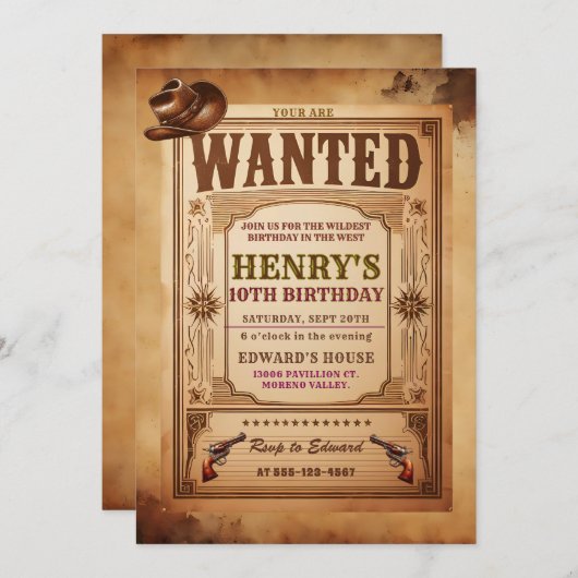 Westerne Gezocht Cowboy Verjaardagsuitnodiging Kaart (Voorkant / Achterkant)