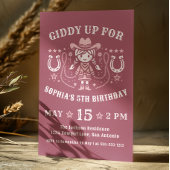 Westerne Giddy Up Pink Cowgirl Verjaardag Kaart