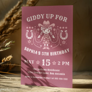 Westerne Giddy Up Pink Cowgirl Verjaardag Kaart