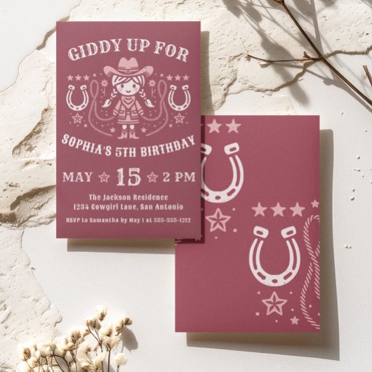 Westerne Giddy Up Pink Cowgirl Verjaardag Kaart