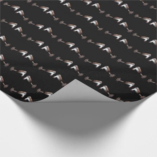 Westerne Gift Wrap Silver Spurs op Zwart Cadeaupapier (Hoek)