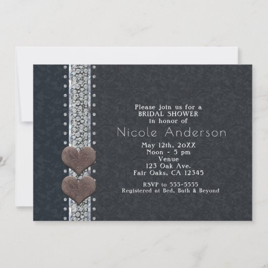 Westerne Glam Black Leather & Diamonds Uitnodiging (Voorkant)