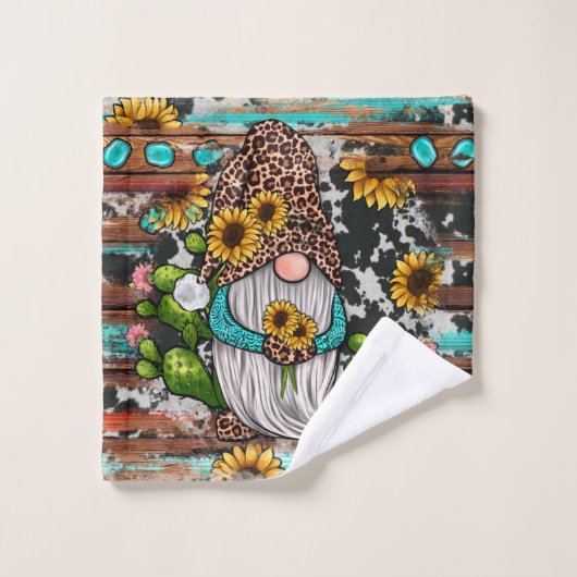 Westerne Gnome Sunflower Turquoise Stones Bad Handdoek (Wasdoekje)