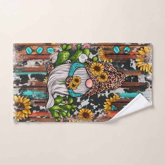 Westerne Gnome Sunflower Turquoise Stones Bad Handdoek (Handdoek)