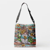 Westerne Gnome Sunflower Turquoise Stones Crossbody Tas (Achterkant)