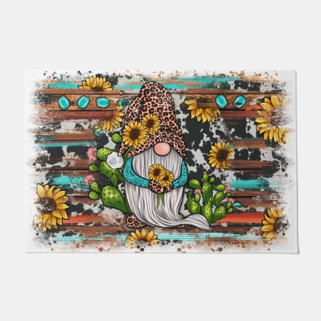 Westerne Gnome Sunflower Turquoise Stones Deurmat (Voorkant)