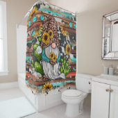 Westerne Gnome Sunflower Turquoise Stones Douchegordijn (In situ)