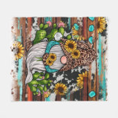 Westerne Gnome Sunflower Turquoise Stones Fleece Deken (Voorkant (Horizontaal))
