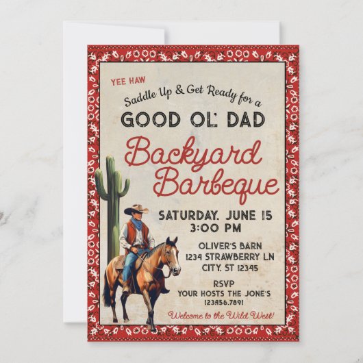 Westerne Good Ol' Dad Barbeque Uitnodiging (Voorkant)