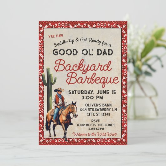 Westerne Good Ol' Dad Barbeque Uitnodiging (Staand voorkant)