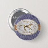 Westerne gordel en sluiting op Denim Happy Birthda Ronde Button 5,7 Cm (Voorkant /achterkant)