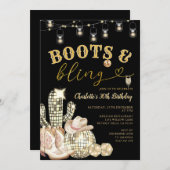 Westerne Gouden Laarzen & Bling Cowgirl Cactus Ver Kaart (Voorkant / Achterkant)