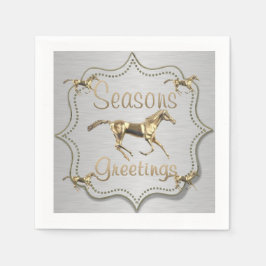 Westerne gouden paarden op de zilvervakantie servet