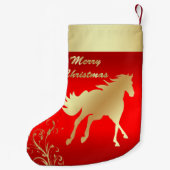 Westerne gouden paarden op rood kleine kerstsok (Achterkant)