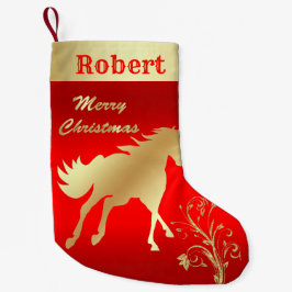 Westerne gouden paarden op rood kleine kerstsok