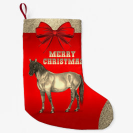 Westerne gouden paarden op rood kleine kerstsok