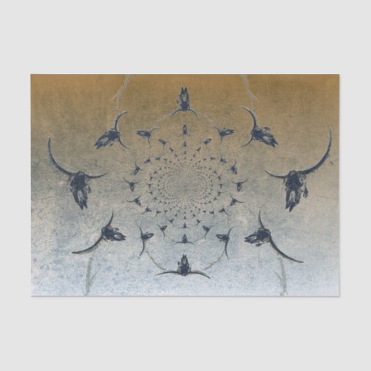 Westerne  gouden zwarte textuur Bull Skull Tissuepapier (Voorkant)