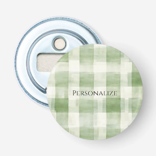 Westerne Green Cream Plaid Stripes Button Flesopener