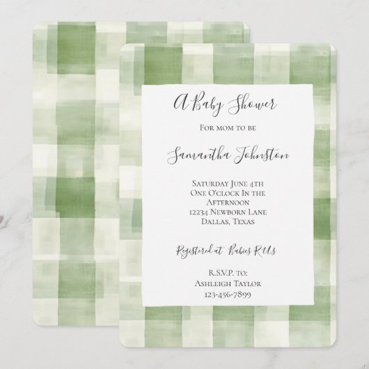 Westerne Green Cream Plaid Stripes Chic Baby showe Kaart (Voorkant / Achterkant)