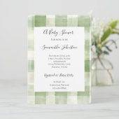 Westerne Green Cream Plaid Stripes Chic Baby showe Kaart (Staand voorkant)