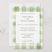 Westerne Green Cream Plaid Stripes Country Wedding Kaart (Voorkant)