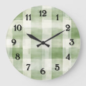 Westerne Green Cream Plaid Stripes Grote Klok (Voorkant)