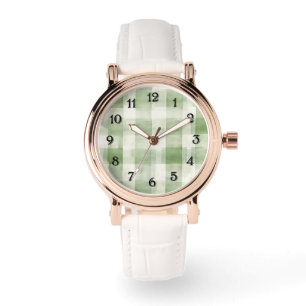 Westerne Green Cream Plaid Stripes Horloge