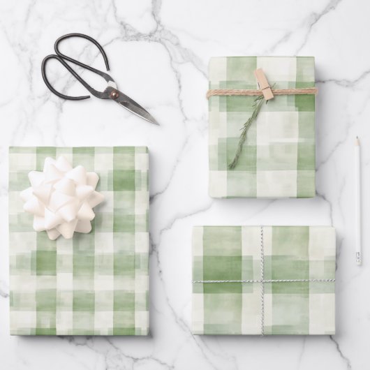 Westerne Green Cream Plaid Stripes Kerst Inpakpapier Vel (Voorkant)