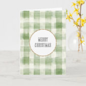 Westerne Green Cream Plaid Stripes Kerst Kaart (Gele Bloem)
