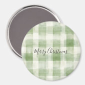 Westerne Green Cream Plaid Stripes Kerst Magneet (Voorkant / Achterkant)