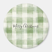 Westerne Green Cream Plaid Stripes Kerst Magneet (Voorkant)