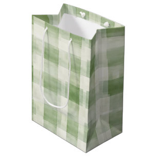 Westerne Green Cream Plaid Stripes Kerst Medium Cadeauzakje