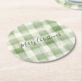 Westerne Green Cream Plaid Stripes Kerst Ronde Kartonnen Onderzetter (Gebogen)