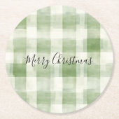 Westerne Green Cream Plaid Stripes Kerst Ronde Kartonnen Onderzetter (Voorkant)
