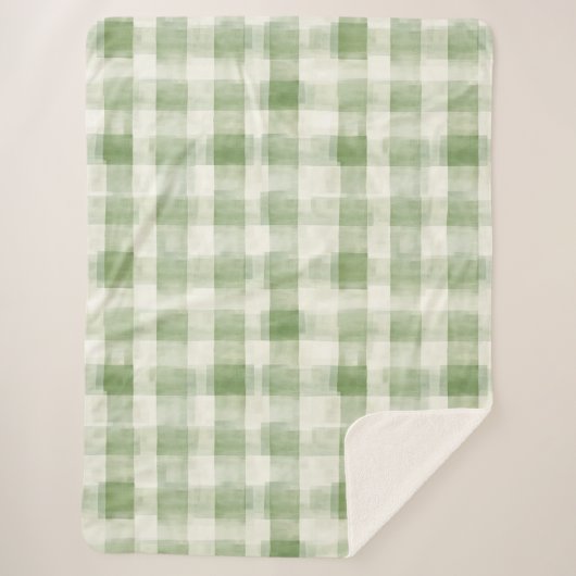 Westerne Green Cream Plaid Stripes Kerst Sherpa Deken (Voorkant)