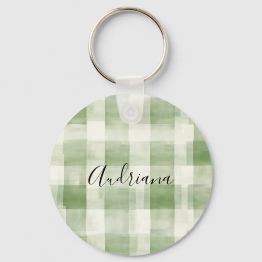 Westerne Green Cream Plaid Stripes Kerst Sleutelhanger (Voorkant)