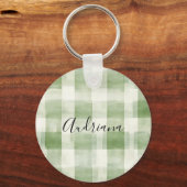 Westerne Green Cream Plaid Stripes Kerst Sleutelhanger (Voorkant)